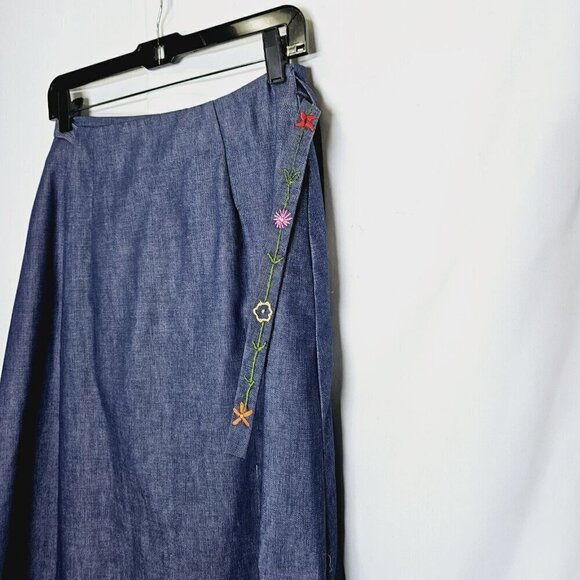 Unbranded Wrap Denim Wrap Skirt Blue Hand Embroidered Artsy Size M No Size Tag - Picture 3 of 10